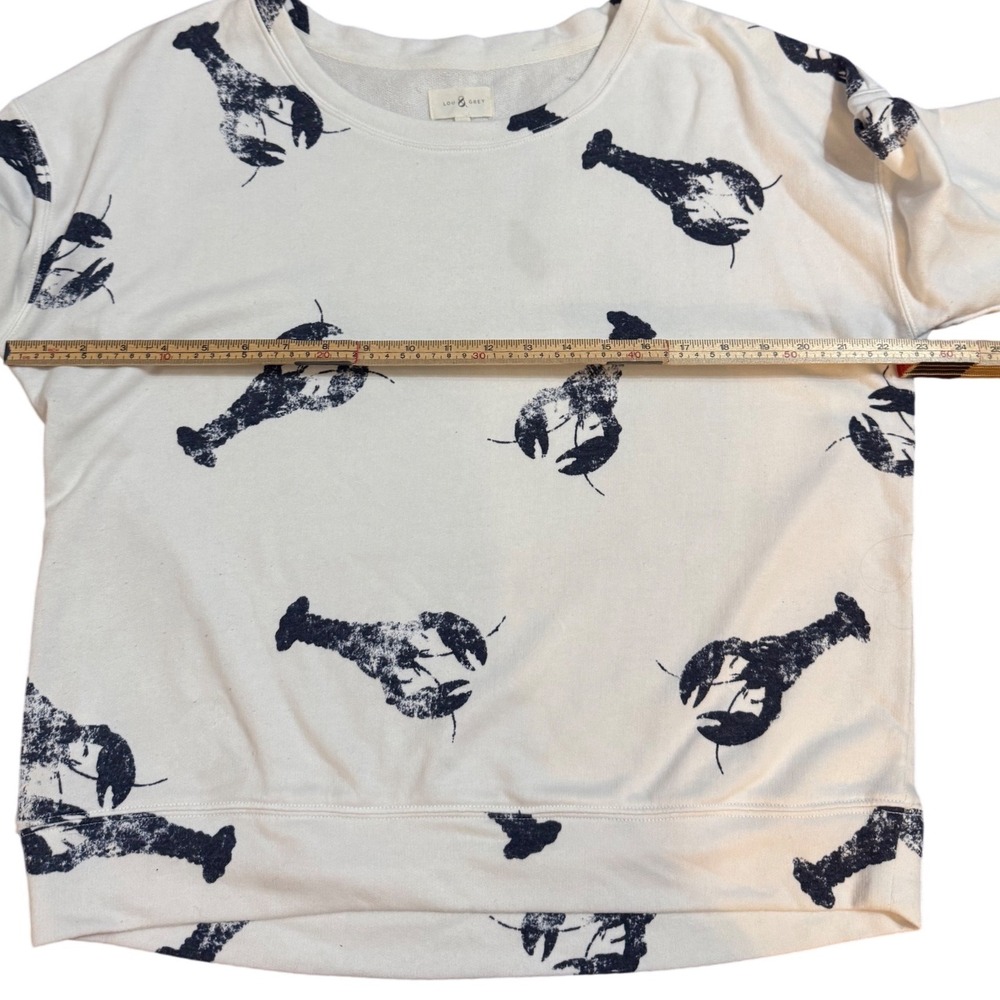 Lou & Grey White Navy Blue Lobster Print Sweatshirt Relaxed Crew Neck Cotton L - Picture 7 of 9